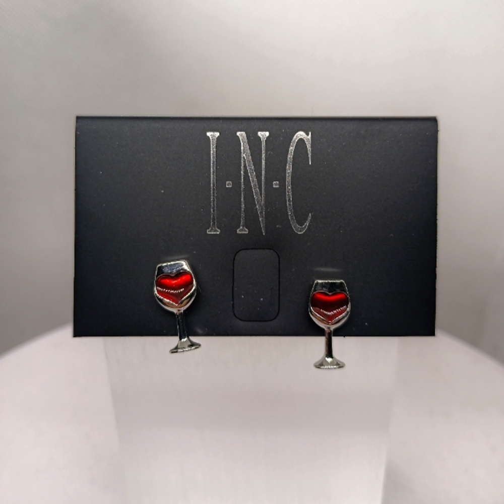 INC Red Wine Glass Stud Earrings